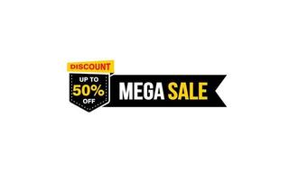 50-prozentiges Mega-Sale-Angebot, Räumung, Werbebanner-Layout mit Aufkleberstil. vektor