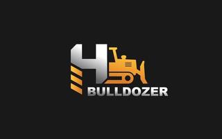 h Logo Bulldozer für Bauunternehmen. Schwermaschinenschablonen-Vektorillustration für Ihre Marke. vektor