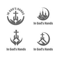 kyrka logotyp design med hand vektor