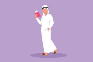 Cartoon Flat Style Drawing Smart Guy Stehen und Buch lesen. junger arabischer mann liebt es zu lesen. männliche studenten mit offenen büchern in den händen. Bildungs- und Wissenskonzept. Grafikdesign-Vektorillustration vektor