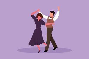 grafisches flaches design, das romantische mann- und frauenberufstänzerpaare tanzt, die tango, walzer tänze auf der tanzfläche des tanzwettbewerbs zeichnen. fröhlicher männlicher und weiblicher Tanz. Cartoon-Stil-Vektor-Illustration vektor