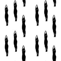 Nahtloses Muster aus dem Silhouettenbild einer Frau, die Yoga-Asanas auf ihren Zehen mit erhobenen Händen macht vektor