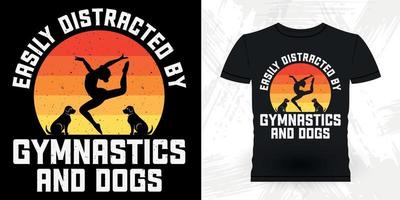 lätt förvirrad förbi gymnastik och hund rolig gymnast flickor kvinnor retro årgång gymnastik t-shirt design vektor