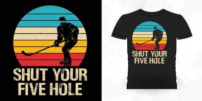 Stäng din fem hål rolig sporter hockey spelare gåva retro årgång hockey t-shirt design vektor