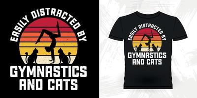 lätt förvirrad förbi gymnastik och katt rolig gymnast flickor kvinnor retro årgång gymnastik t-shirt design vektor