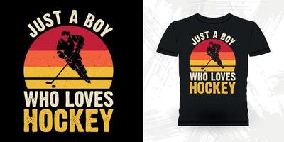 bara en pojke vem förälskelser hockey rolig sporter hockey spelare gåva retro årgång hockey t-shirt design vektor