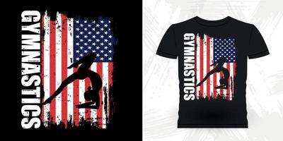 amerikan flagga rolig gymnast flickor kvinnor retro årgång mors dag gymnastik t-shirt design vektor