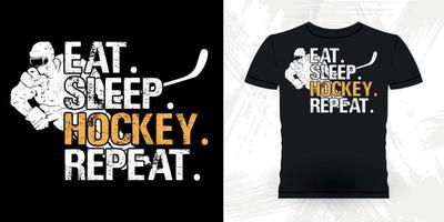 äta sömn hockey upprepa rolig sporter hockey spelare gåva retro årgång hockey t-shirt design vektor