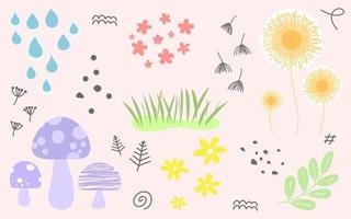 Vektor-Set von floralen Elementen mit handgezeichneten Blumen und Blättern. Vintage Blumengrafikdesign. Sammlung von Kräutern und Wildblumen. Illustrationsvektor 10 eps. vektor