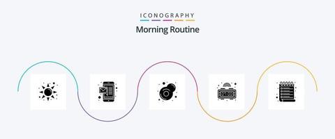 Morgenroutine Glyphe 5 Icon Pack inklusive . Checkliste. braten. Wunsch. Liste vektor