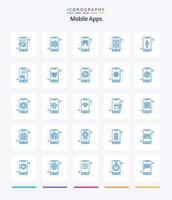 Creative Mobile Apps 25 Blue Icon Pack wie Smartphone. App. App. Regler. Spiel vektor