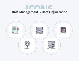 Datenmanagement und Datenorganisation Zeile gefüllt Icon Pack 5 Icon Design. Leistung. Handlung. Datenbank. Kopieren. Datei vektor