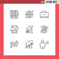 Mobile Interface Gliederungssatz von 9 Piktogrammen von Wasser ho Bildung Drop Bildung editierbare Vektordesign-Elemente vektor
