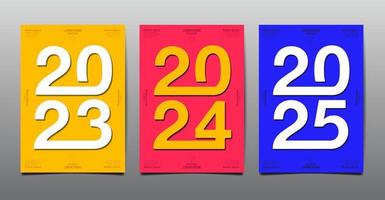 Vorlagenlayoutdesign 2023, 2024, 2025, Typografie, Deckbuch, abstrakter flacher Hintergrund. vektor