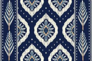 afrikanische ikat-paisley-stickerei auf marineblauem hintergrund. geometrisches ethnisches orientalisches nahtloses muster traditionell. aztekischer stil abstrakte vektorillustration. design für textur, stoff, kleidung, verpackung. vektor