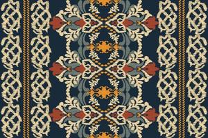 ikat florale paisley-stickerei auf blauem hintergrund.geometrisches ethnisches orientalisches muster traditionell.aztekische art abstrakte vektorillustration.design für textur,stoff,kleidung,verpackung,dekoration,schal. vektor
