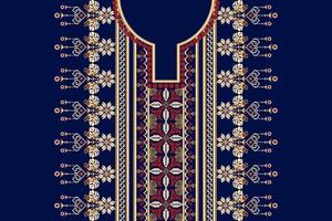 skön blommig urringning broderi på Marin blå bakgrund.geometrisk etnisk orientalisk mönster traditionell.aztec stil abstrakt vektor illustration.design för textur, tyg, mode kvinnor bär.