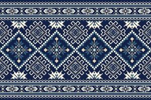 florale kreuzstichstickerei auf marineblauem hintergrund. geometrisches ethnisches orientalisches muster traditionell. abstrakte vektorillustration im aztekenstil. design für textur, stoff, kleidung, verpackung, dekoration. vektor