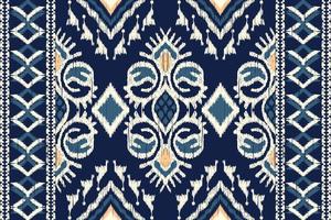 afrikanische ikat-paisley-stickerei auf marineblauem hintergrund. geometrisches ethnisches orientalisches nahtloses muster traditionell. aztekischer stil abstrakte vektorillustration. design für textur, stoff, kleidung, verpackung. vektor