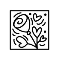 valentine vektor sammansättning blomma med hjärtan. hand dragen kärlek Semester konstruktör logotyp i fyrkant horisontell ram för hälsning kort, webb design inbjudan