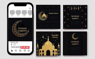 Ramadan Kareem. Vorlage für Gebete der islamischen Festivalgemeinschaft für einen Beitrag für soziale Netzwerke vektor