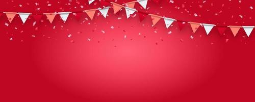 valentinsgrußfahnengirlanden mit konfetti auf einem rosa hintergrund. symbol die farbe valentinstag. Valentinstag Hintergrund mit Partyfahnen. Vektor-Illustration. Vektorillustration Folge 10 vektor