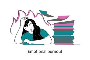 emotionaler Burnout. das Konzept der psychischen Gesundheit und Psychologie. Vektor-Illustration eines Mädchens isoliert auf weißem Hintergrund. vektor