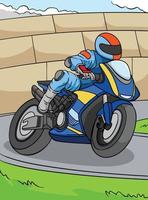 motorradrennen farbige karikaturillustration vektor