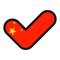 flagga av Kina i de form av kolla upp märke, vektor tecken godkännande, symbol av val, röstning.