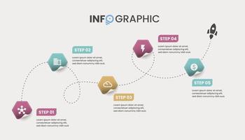 Infografik-Designvorlage mit 5 Schritten im Timeline-Konzept vektor