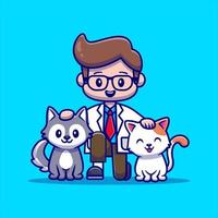 veterinär med katt och hund tecknad serie vektor ikon illustration. människor djur- ikon begrepp isolerat premie vektor. platt tecknad serie stil
