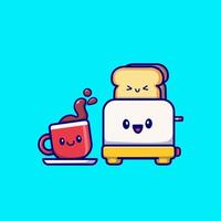 süßer kaffee mit toaster brot cartoon vektor symbol illustration. Frühstückslebensmittel-Ikonenkonzept lokalisierter erstklassiger Vektor. flacher Cartoon-Stil