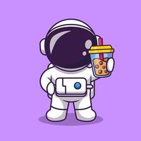 niedlicher astronaut, der boba-milchtee-cartoon-vektor-symbol-illustration hält. wissenschaft essen und trinken symbol konzept isoliert premium vektor. flacher Cartoon-Stil vektor