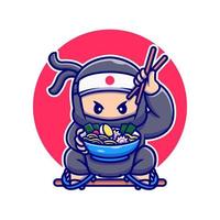 niedlicher ninja, der ramen-nudel-cartoon-vektor-symbol-illustration isst. Menschen essen Symbol Konzept isoliert Premium-Vektor. flacher Cartoon-Stil vektor