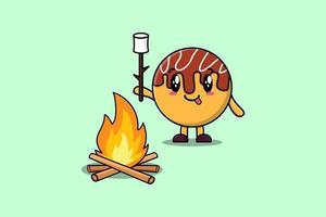 süßer Cartoon-Takoyaki brennt Marshmallow vektor
