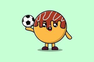 niedlicher takoyaki-karikaturcharakter, der fußball spielt vektor