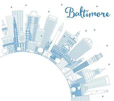 skizzieren sie die skyline der stadt baltimore maryland usa mit blauen gebäuden und kopierraum. vektor