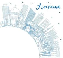 översikt amman jordan horisont med blå byggnader och kopia Plats. vektor