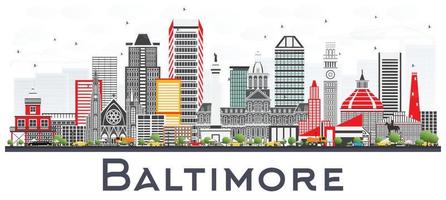 baltimore maryland city skyline mit grauen gebäuden isoliert auf weiß. vektor