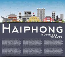 haiphong vietnam stad horisont med grå byggnader, blå himmel och kopia Plats. vektor