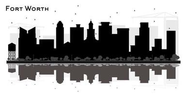 fort värde texas stad horisont silhuett med svart byggnader och reflektioner. vektor