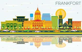 frankfort kentucky USA stad horisont med Färg byggnader, blå himmel och reflektioner. vektor