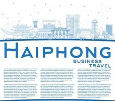 skizzieren sie die skyline von haiphong vietnam mit blauen gebäuden und kopierraum. vektor