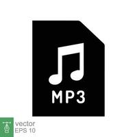 mp3-Dateisymbol. einfacher solider Stil. Musikformat, Sounddownload, Audiokonzept. Glyphen-Symbol. Vektorillustrationsdesign lokalisiert auf weißem Hintergrund. Folge 10. vektor