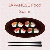 sushi, traditionell japansk mat. asiatisk skaldjur grupp. mall för sushi restaurang, Kafé, leverans eller din företag vektor