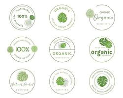 Bio-Lebensmittel, Naturprodukte und frische Zeichensymbole und Elementsammlung für den Lebensmittelmarkt. vektor