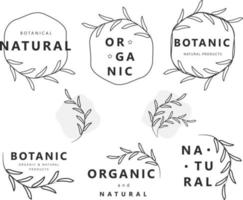 organische und natürliche lebensmittel, botanische und organische produkte, botanische logos, symbole, abzeichen und aufklebersammlung für das e-business des lebensmittel- und getränkemarktes. vektor