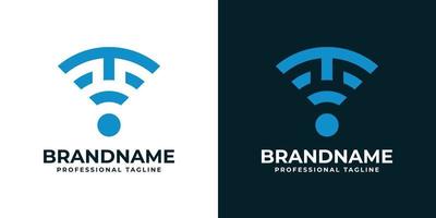 buchstabe t wifi logo, geeignet für jedes geschäft im zusammenhang mit signal, wifi, sound oder anderem mit t-initialen. vektor