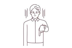 sträng affärsman punkt med finger ner. rasande avgörande manlig anställd visa nedåt göra beställa till anställd. vektor illustration.