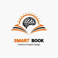 Logo-Symbol für Bildung. Buchsymbol, menschliches Gehirn und Sonnensymbol. Bildung-Vektor-Logo-Vorlage. vektor